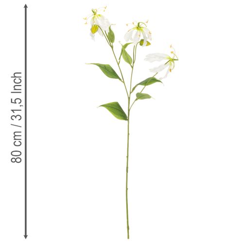 Flor artificial de gloriosa, blanca y amarilla, elegante rama florida para decoración, 80 cm, 3 piezas. | Floristik24.es
