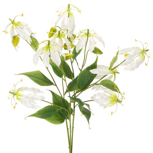 Flor artificial de gloriosa, blanca y amarilla, elegante rama florida para decoración, 80 cm, 3 piezas. | Floristik24.es