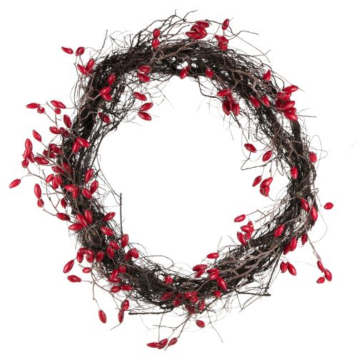 Corona artificial de rosa mosqueta decorativa de otoño roja Ø50cm