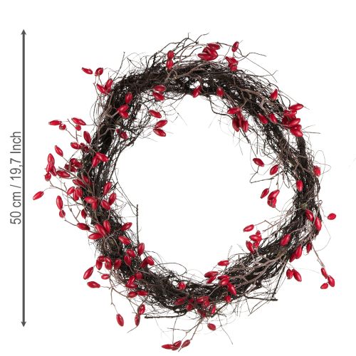 Artículo Corona artificial de rosa mosqueta decorativa de otoño roja Ø50cm