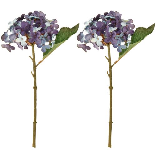 Artículo Hortensia artificial decorativa, flor artificial azul y púrpura, 34 cm, 2 unidades