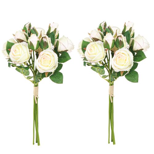 Artículo Ramo de rosas artificiales, flores artificiales, color crema, 36 cm, 12 unidades