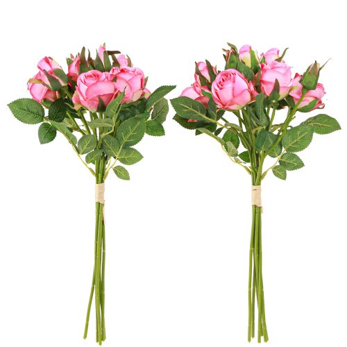 Artículo Rosas artificiales en ramo Flores artificiales rosa 36 cm 12 piezas