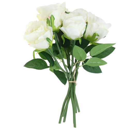 Rosas artificiales en ramo blanco 30cm 8 piezas | Floristik24.es