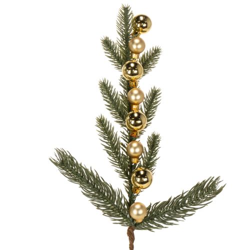 Rama de abeto artificial con mini adornos navideños dorados, 46 cm, 2 unidades.