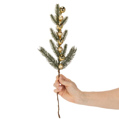 Rama de abeto artificial con mini adornos navideños dorados, 46 cm, 2 unidades. | Floristik24.es