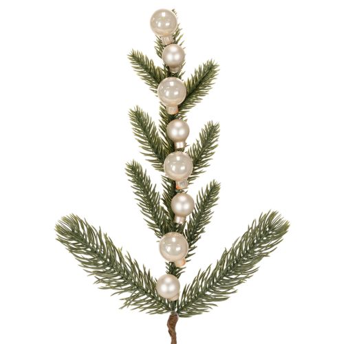 Rama de abeto artificial con mini adornos navideños blancos, 46 cm, 2 unidades.