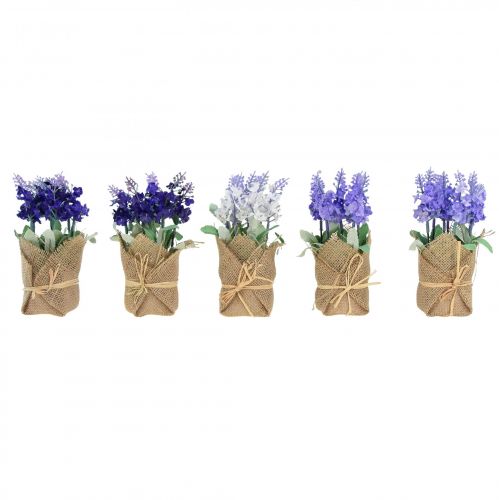 Floristik24 Lavanda artificial flor artificial lavanda en bolsa de yute blanco/morado/azul 17cm 5ud