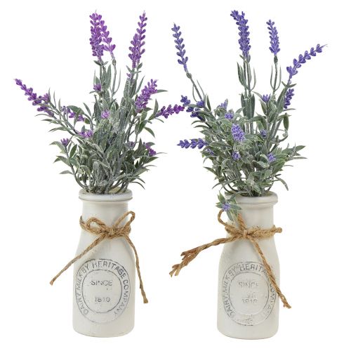 Floristik24 Lavanda artificial planta artificial lavanda en botella de leche 32cm 2uds