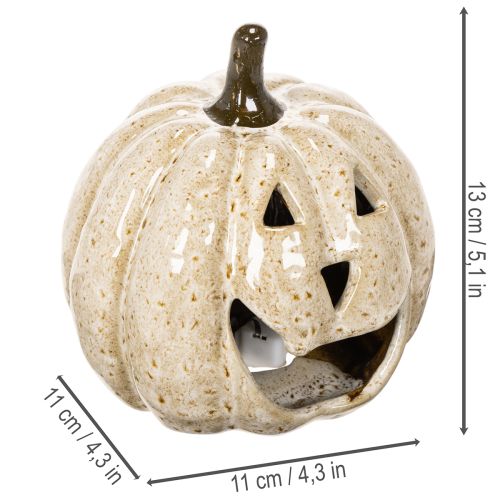 Decoración de calabaza de cerámica con LED y cara sonriente, 13 cm. | Floristik24.es