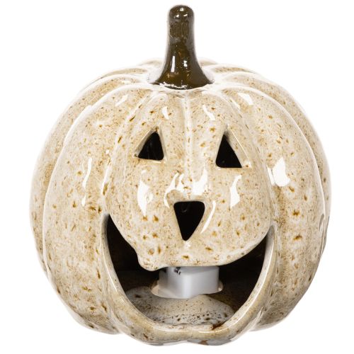 Decoración de calabaza de cerámica con LED y cara sonriente, 13 cm. | Floristik24.es