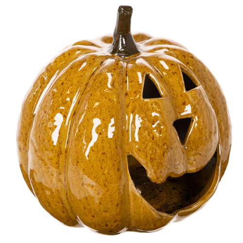 Calabaza de cerámica con cara, decoración LED, Halloween, 19 cm