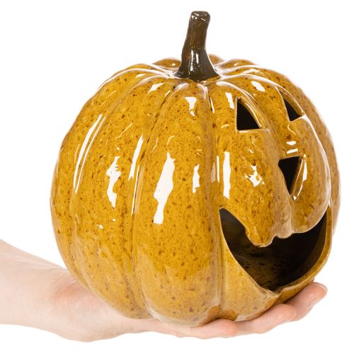 Calabaza de cerámica con cara, decoración LED, Halloween, 19 cm | Floristik24.es