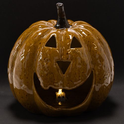 Calabaza de cerámica con cara, decoración LED, Halloween, 19 cm | Floristik24.es