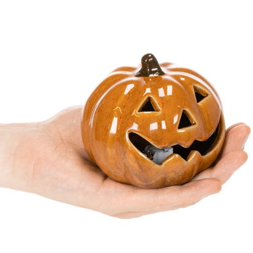Calabaza de cerámica con luz LED, decoración pequeña de Halloween de 10 cm. | Floristik24.es