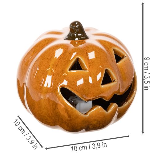 Calabaza de cerámica con luz LED, decoración pequeña de Halloween de 10 cm. | Floristik24.es