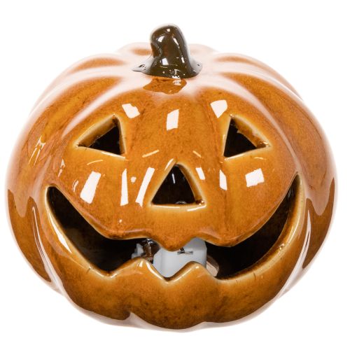 Calabaza de cerámica con luz LED, decoración pequeña de Halloween de 10 cm. | Floristik24.es