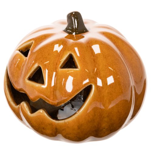 Calabaza de cerámica con luz LED, decoración pequeña de Halloween de 10 cm. | Floristik24.es