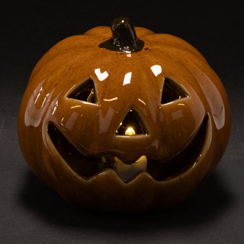 Calabaza de cerámica con luz LED, decoración pequeña de Halloween de 10 cm. | Floristik24.es
