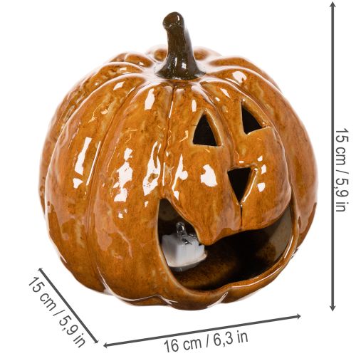 Calabaza de cerámica decorativa con luz LED para Halloween, 15 cm | Floristik24.es