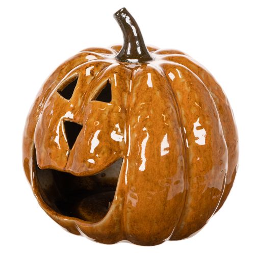 Calabaza de cerámica decorativa con luz LED para Halloween, 15 cm | Floristik24.es