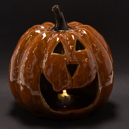 Calabaza de cerámica decorativa con luz LED para Halloween, 15 cm | Floristik24.es