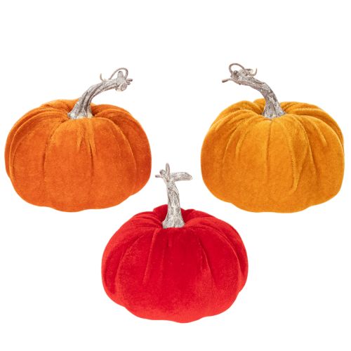 Calabaza de tela como decoración de mesa, decoración otoñal, 13 cm, 3 piezas