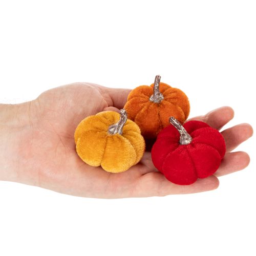Juego de calabazas decorativas de terciopelo en tres colores, mini calabazas de 5 cm, 12 piezas. | Floristik24.es