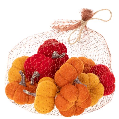 Juego de calabazas decorativas de terciopelo en tres colores, mini calabazas de 5 cm, 12 piezas. | Floristik24.es
