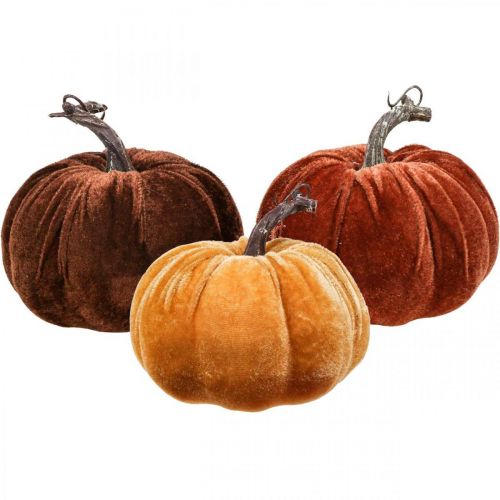 Floristik24 Calabaza Deco Otoño Naranja Marrón Flocado Ø12cm 3pcs