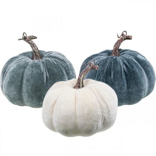 Artículo Decoración de calabaza otoño beige gris flocado Al11cm Ø12cm 3 piezas