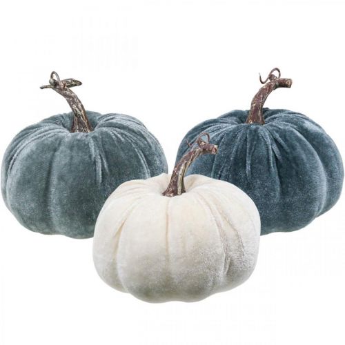 Floristik24 Calabaza deco otoño beige gris flocado H11cm Ø12cm 3pcs