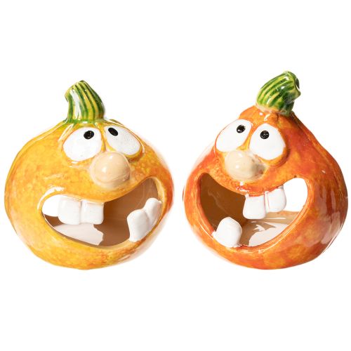 Figura decorativa de calabaza y portavelas, cara divertida, decoración otoñal, 12 cm, 2 piezas comprar | Floristik24.es