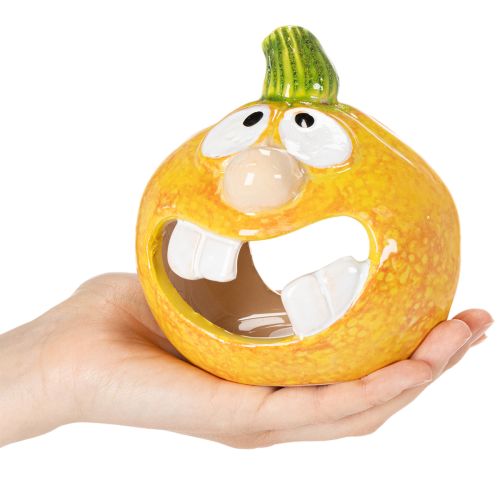 Figura decorativa de calabaza y portavelas, cara divertida, decoración otoñal, 12 cm, 2 piezas | Floristik24.es