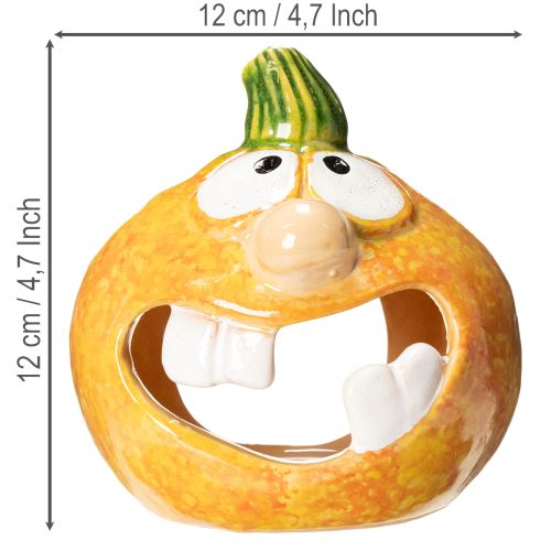 Figura decorativa de calabaza y portavelas, cara divertida, decoración otoñal, 12 cm, 2 piezas | Floristik24.es