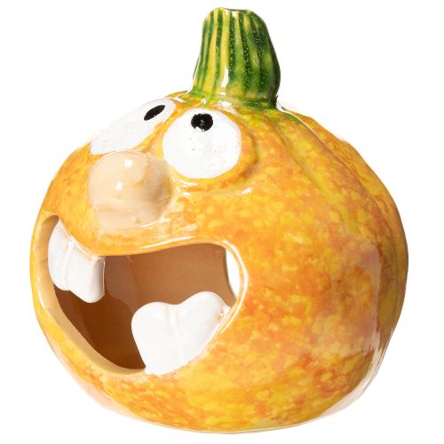 Figura decorativa de calabaza y portavelas, cara divertida, decoración otoñal, 12 cm, 2 piezas | Floristik24.es