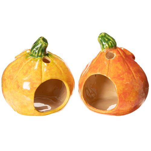 Figura decorativa de calabaza y portavelas, cara divertida, decoración otoñal, 12 cm, 2 piezas | Floristik24.es
