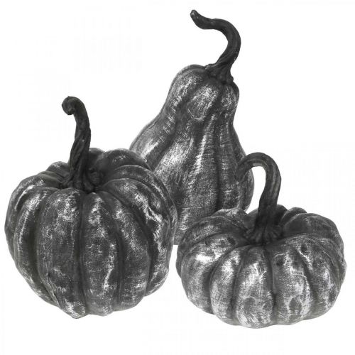 Floristik24 Calabaza Decorativa Plata, Negro Surtido H10.5/14.5/17.5cm 3pcs