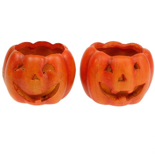 Floristik24 Farol de calabaza naranja Ø8.5cm H6.5cm 2pcs