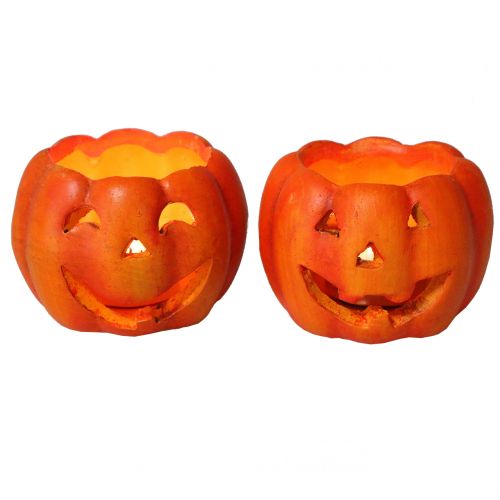 Floristik24 Farol de calabaza naranja Ø8.5cm H6.5cm 2pcs