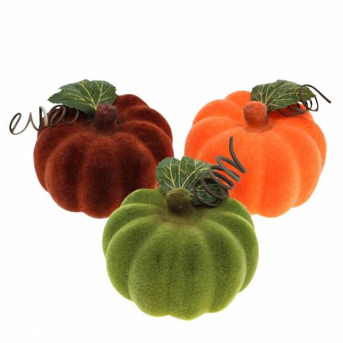 Artículo Mini calabaza flocada naranja, verde, roja Ø9cm 6pcs