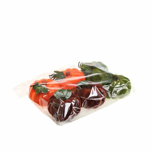 Mini calabaza flocado naranja, verde, rojo Ø9cm 6ud