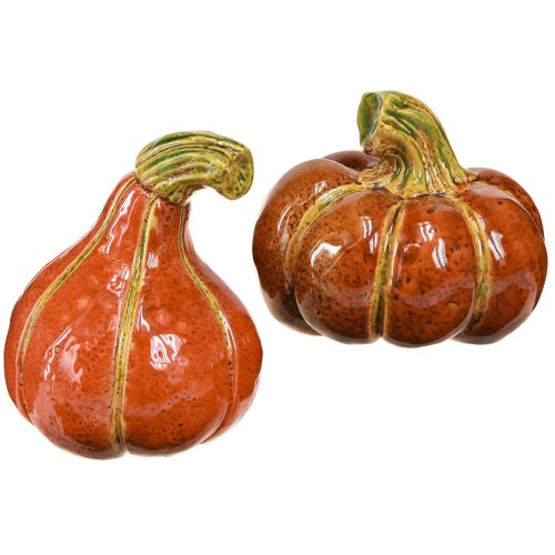 Calabazas cerámicas decoración otoñal marrón naranja 10/13cm 2 uds