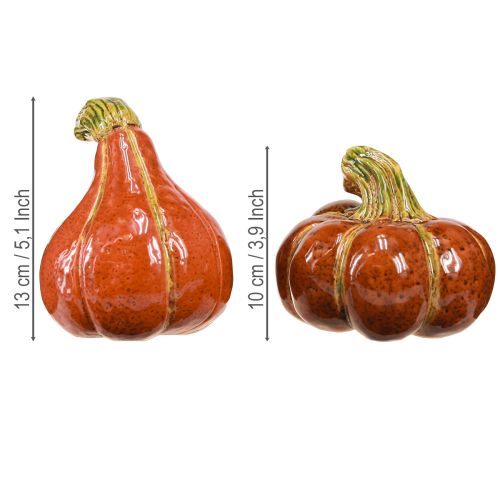 Artículo Calabazas cerámicas decoración otoñal marrón naranja 10/13cm 2 uds