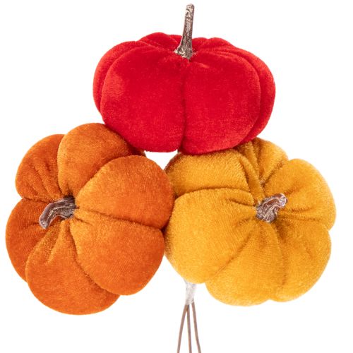 Calabaza decorativa en alambre, decoración otoñal, terciopelo, juego de tres colores, 8 cm, 9 piezas comprar | Floristik24.es