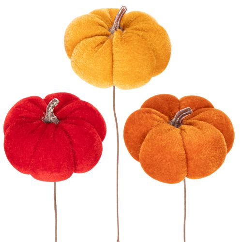 Calabaza decorativa en alambre, decoración otoñal, terciopelo, juego de tres colores, 8 cm, 9 piezas | Floristik24.es