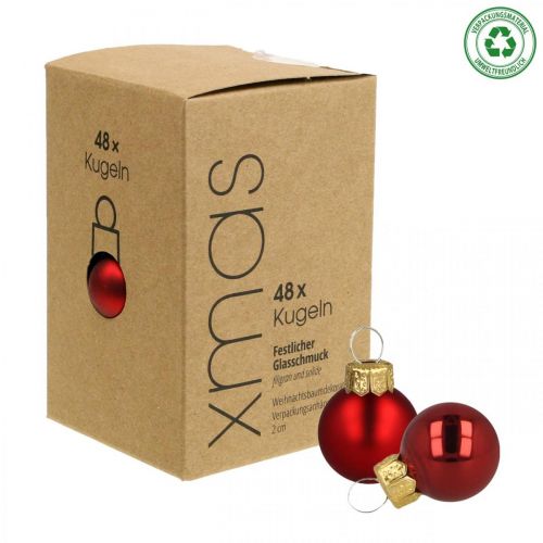Floristik24 Mini bolas navideñas cristal rojo mate/brillante Ø2cm 44 piezas