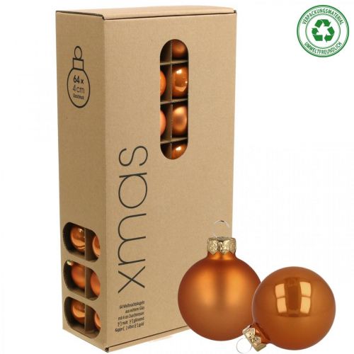 Artículo Bolas navideñas bolas de cristal naranja mate/brillante Ø4cm 60 piezas