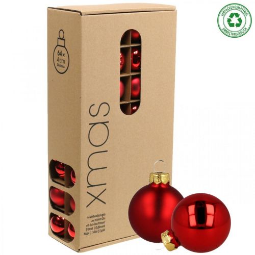 Floristik24 Bolas de navidad cristal bolas de cristal rojo mate/brillante Ø4cm 60 piezas