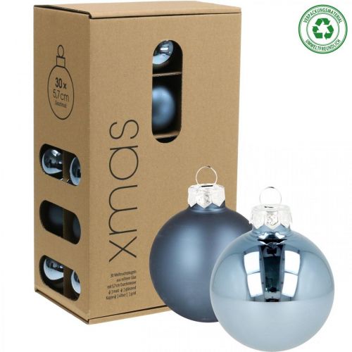 Floristik24 Bolas de navidad cristal azul mate brillante Ø5,5cm 26uds